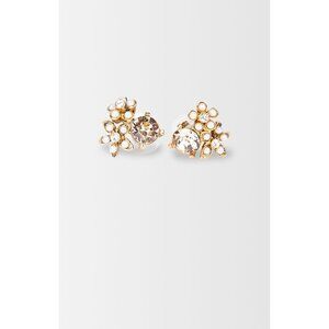 Oscar de la Renta Flower Bouquet Pearl Rhinestone Earrings Gold